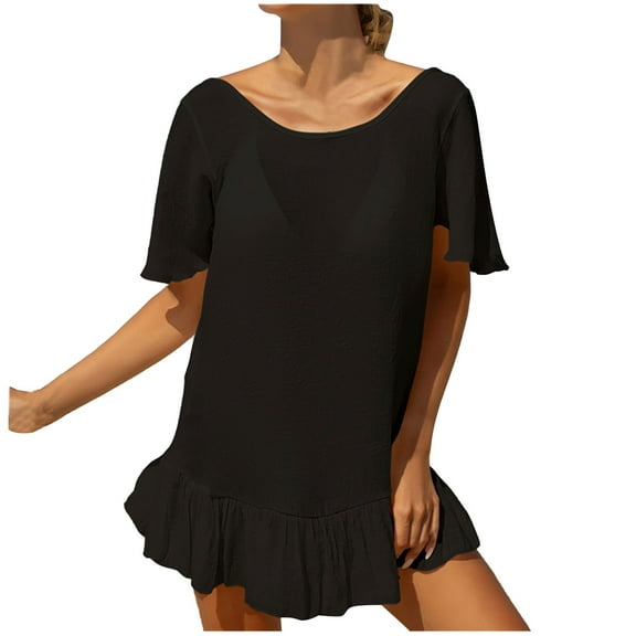 EQWLJWE Womens Summer Hollow Out Tank Dresses Sleeveless A-Line Cover Ups Sundress Beach Backless Vacation Mini Dress Gift Black Free Size