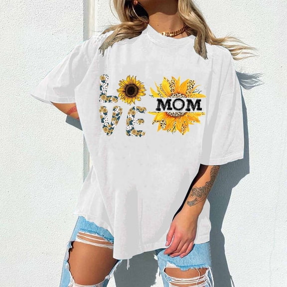 EQWLJWE Womens Sunflower Love Shirt Vintage Hippie Flower Nurse Mom Gift Round Neck T-Shirt