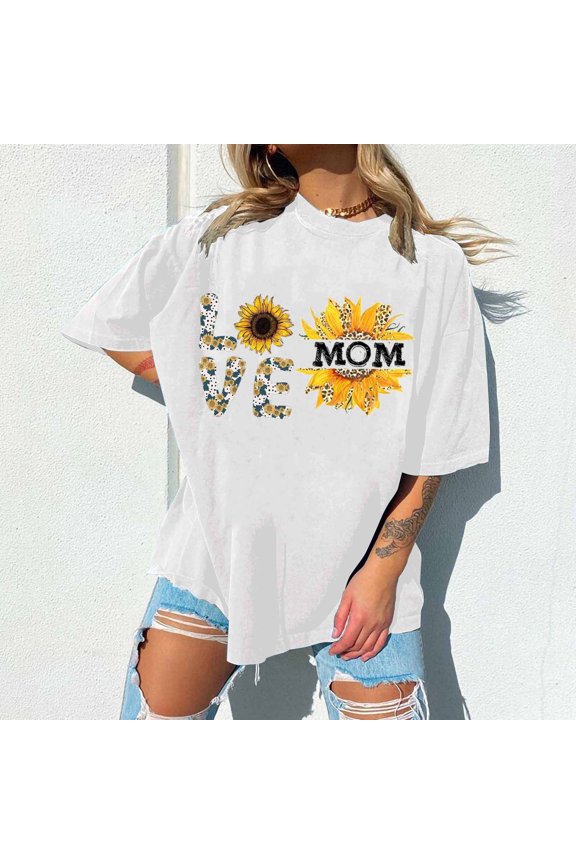 Womens Sunflower Love Shirt Vintage Hippie Flower Nurse Mom Gift Round Neck T-Shirt