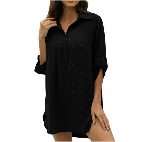 EQWLJWE Womens Swimsuit Beach Cover Up Shirt Bikini Beachwear Bathing Suit Beach Dress Gift Black XL
