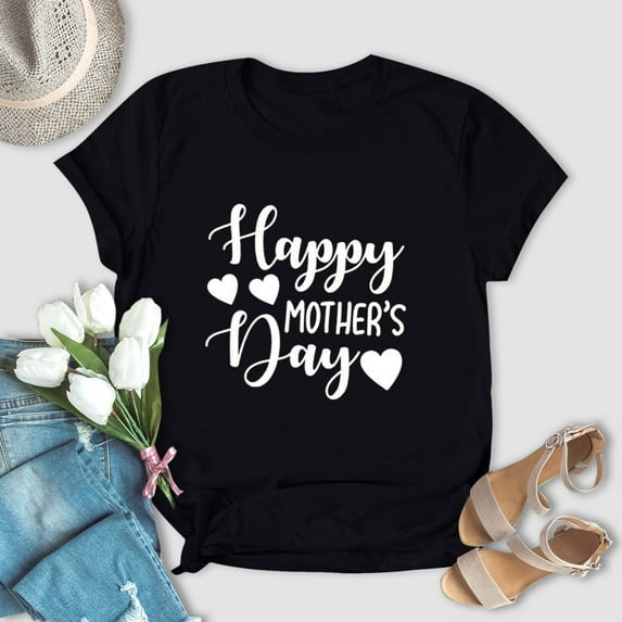 EQWLJWE Womens Tops, Short Sleeve Plus Size Mama Printed T-Shirts for Mom Happy Mother' s Tee Tops