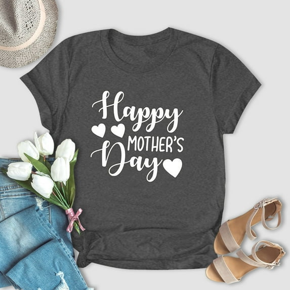 EQWLJWE Womens Tops, Short Sleeve Plus Size Mama Printed T-Shirts for Mom Happy Mother' s Tee Tops