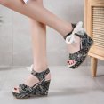 thumbnail image 1 of EQWLJWE Womens Wedge Sandals Espadrilles Peep Toe Platform Ankle Strap Lace Bow High Heels Summer Casual Beach Sandals, 1 of 5