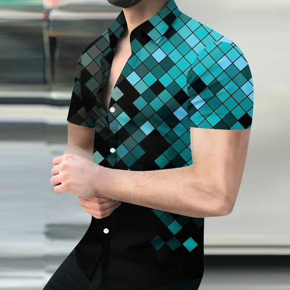 EQWLJWE Work Shirts for Men's Geometric Beach Shirts Casual Button Up Short Sleeves 3D Non Positioning Printed Shirt Party Outfit Fun Holiday Costumes for Seaside