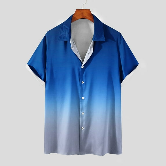 EQWLJWE Work Shirts for Mens Vintage Bowling Short Sleeve Shirts Gradient Button Down Casual Shirt Fun Mardi Gras Tops Gifts for Your Family