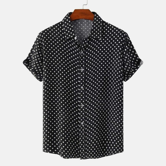 EQWLJWE Workout Shirts for Men's Casual Summer Solid Color Polka Print Wrinkle Free Shirts Short Sleeve Button Down Lightweight Beach Shirt for Daily Wear