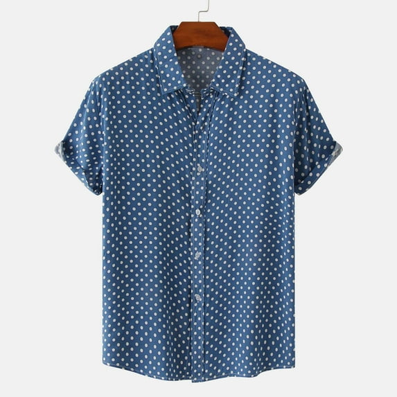 EQWLJWE Workout Shirts for Men's Casual Summer Solid Color Polka Print Wrinkle Free Shirts Short Sleeve Button Down Lightweight Beach Shirt for Party Club