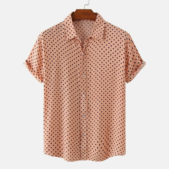 EQWLJWE Workout Shirts for Men's Casual Summer Solid Color Polka Print Wrinkle Free Shirts Short Sleeve Button Down Lightweight Beach Shirt for Valentine's Day