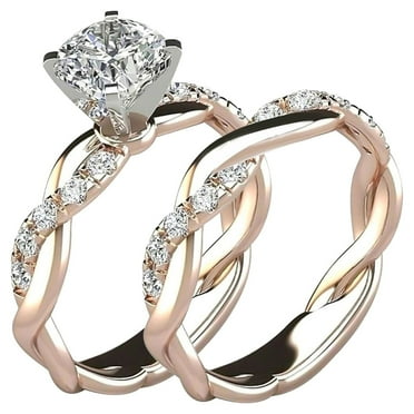 EQWLJWE Zirconia Promise Infinity Anniversary Diamond Ring Set, 14K Rose Gold