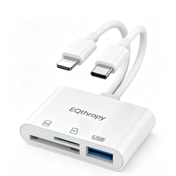 EQthropy 3-in-1 Dual Interface SD Card Reader, Lightning & USB-C OTG Adapter with USB3.0 SD TF Card Slots, 5Gbps High Speed Camera File Transfer for iOS Android Mac Windows Devices