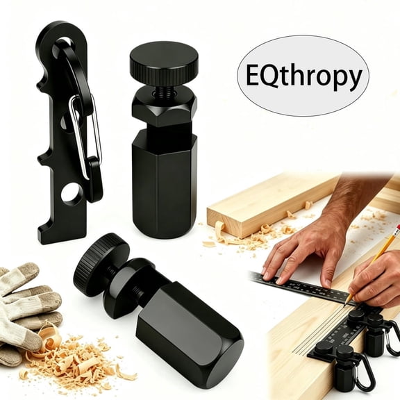 EQthropy Aluminum Stair Gauge, Anti-Wobble Hex Base Carpentry Layout Tool with Belt Clip, Framing Square Stop for Rafter & Saw Guide,Black