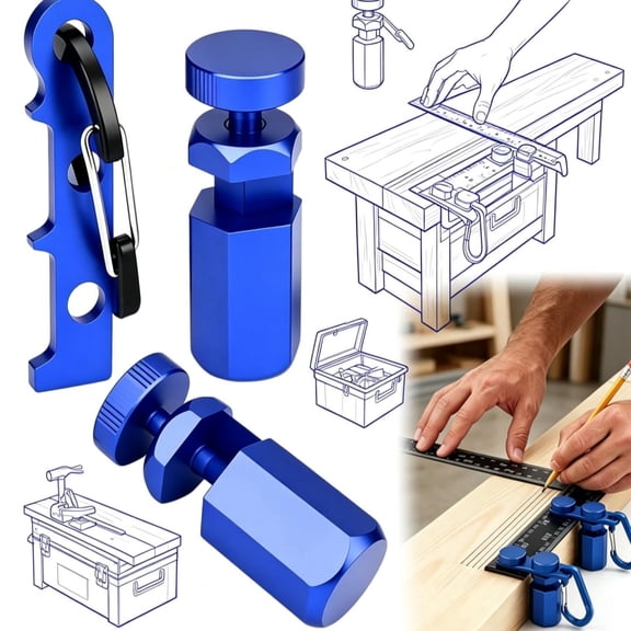 EQthropy Aluminum Stair Gauge, Anti-Wobble Hex Base Carpentry Layout Tool with Belt Clip, Framing Square Stop for Rafter & Saw Guide, Blue