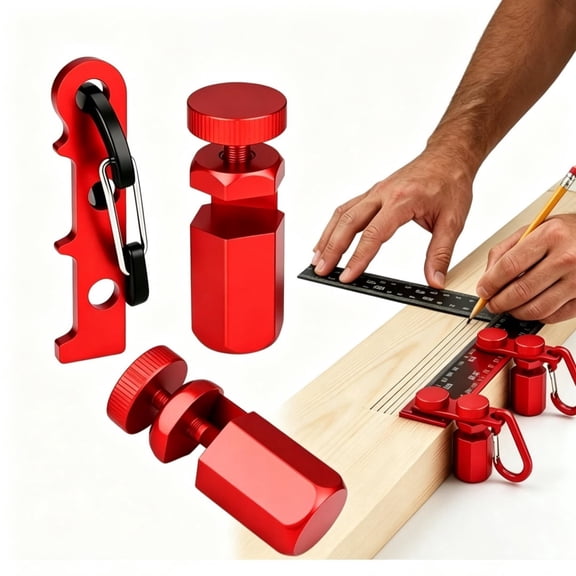 EQthropy Aluminum Stair Gauge, Anti-Wobble Hex Base Carpentry Layout Tool with Belt Clip, Framing Square Stop for Rafter & Saw Guide, Red