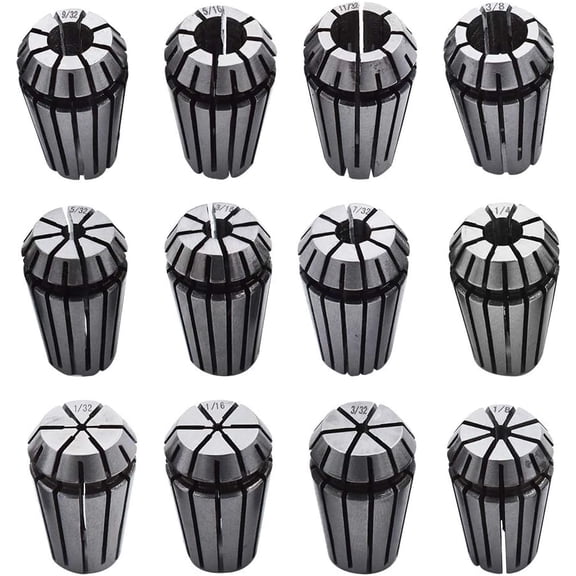 ER-16 Collet Set 12Pcs ER-16 Spring Collet Set 1/32-3/8 Fit for CNC Milling Lathe Tool