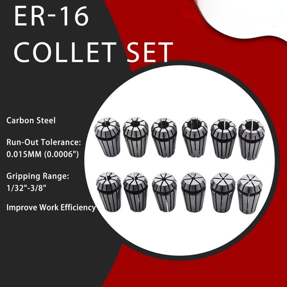 ER-16 Collet Set 12Pcs ER-16 Spring Collet Set 1/32-3/8 Fit for CNC Milling Lathe Tool$$