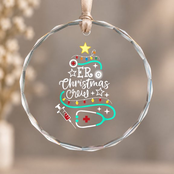 ER Christmas Crew Emergency Room Nurse ER Techs Secretary Ornament, Party Decor, Circle Glass Ornament