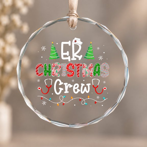 ER Christmas Crew Emergency Room Nurse ER Techs Secretary Theme Ornament, Wall Decor, Circle Glass Ornament