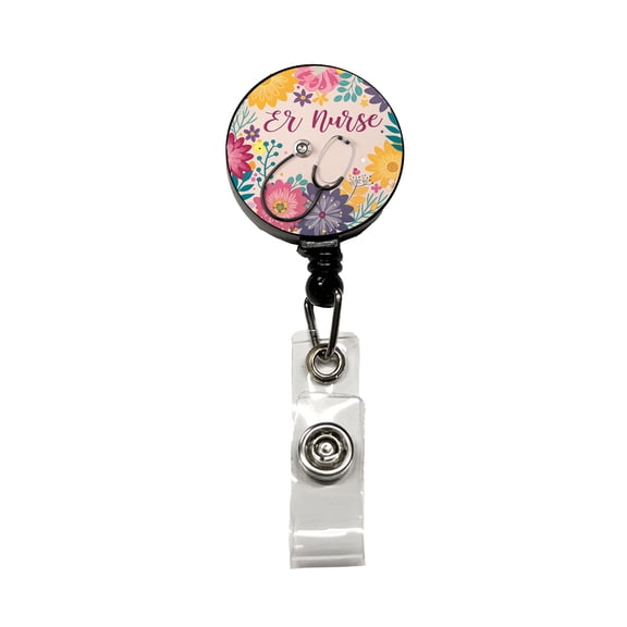 ER Emergency Room Nurse Appreciation Stethoscope Flowers Retractable Reel ID Badge Key Card Name Tag Holder with Clip