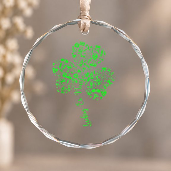 ER Nurse Day Lucky Nurse Shamrock Ornament, Party Decor, Circle Glass Ornament