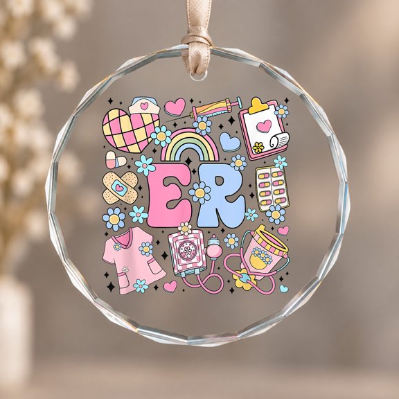 ER Nurse Stuff Emergency Room Nurse Emergency Department Theme Ornament, Party Decor, Circle Glass Ornament