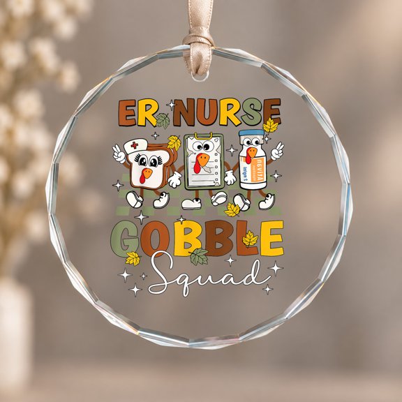 ER Nurse Turkey Squad Women ER Nurse Thanksgiving Theme Ornament, Home Decoration, Circle Glass Ornament