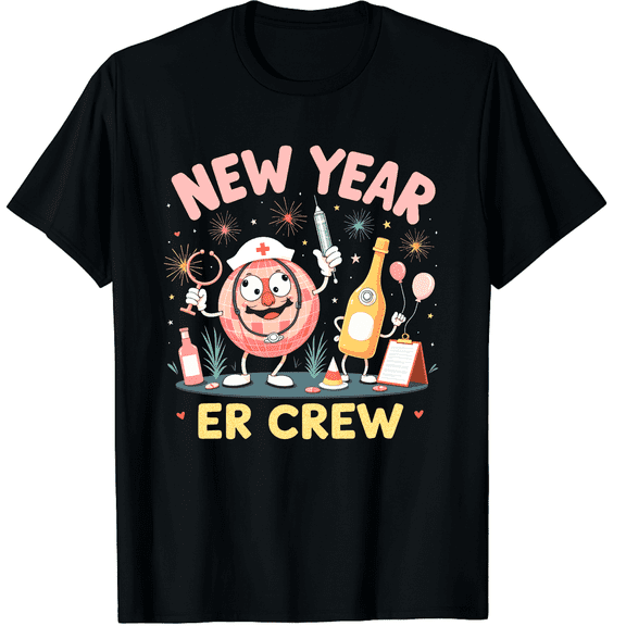 ER Poppin Nursing New Years Eve Nurse Graphic Tee T-Shirt for Men Women