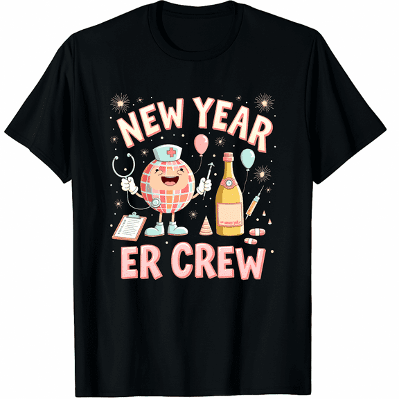 ER Poppin Nursing New Years Eve Nurse Graphic Tee T-Shirt for Men Women