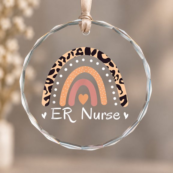 ER RN Leopard Rainbow Emergency Room Registered Nurse Theme Ornament, Festive Decor, Circle Glass Ornament