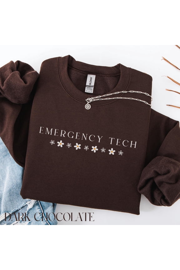 ER Tech Crewneck TShirt Floral Emergency Technician TShirt