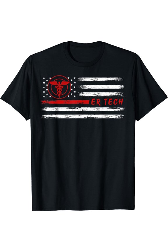 ER Tech US Flag Emergency Room Technologists ,ER Technicians T-Shirt