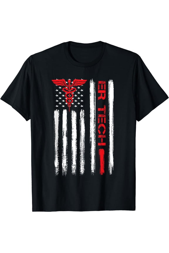 ER Tech US Flag Emergency room technologists technicians T-Shirt
