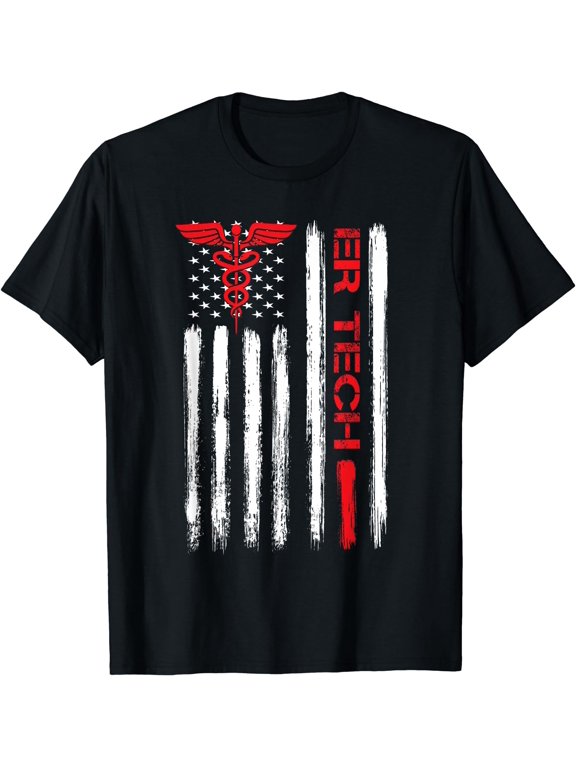 ER Tech US Flag Emergency room technologists technicians T-Shirt