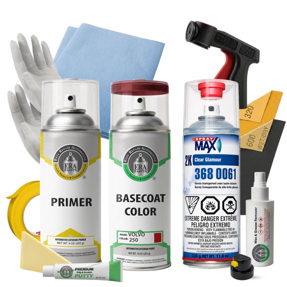 ERA Paints 250 - New Red for Volvo Exact Match Automotive Spray Paint - Pro Kit w/ 2K SprayMax Clearcoat