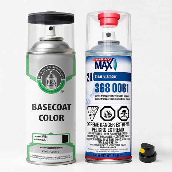ERA Paints 668 - Jet Black for Mini Exact Match Automotive Spray Paint - Essential Kit w/ 2K SprayMax Clearcoat