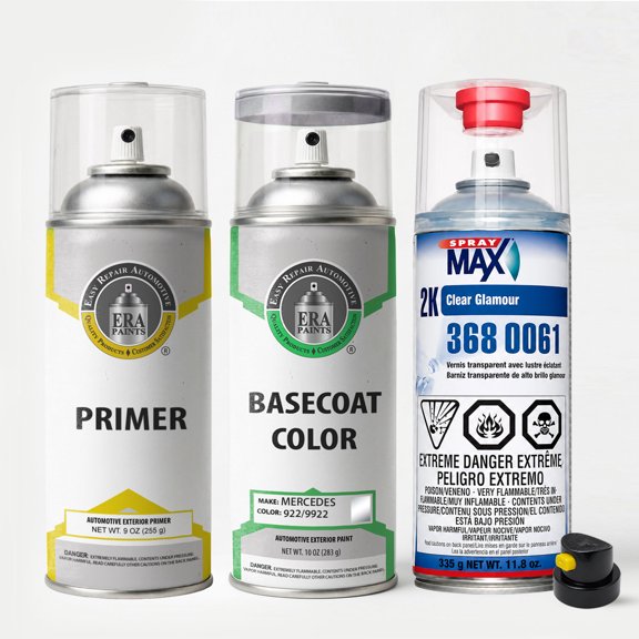 ERA Paints 922/9922 - High Tech Silver Metallic for Mercedes Exact Match Automotive Spray Paint - Premium Kit w/ 2K SprayMax Clearcoat