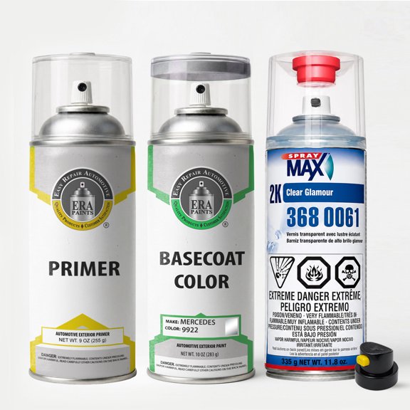 ERA Paints 9922 - High Tech Silber Metallic for Mercedes Exact Match Automotive Spray Paint - Premium Kit w/ 2K SprayMax Clearcoat
