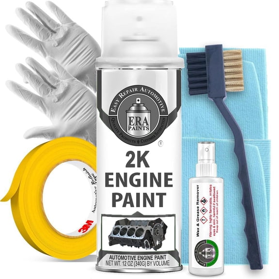 ERA Paints Black Engine Paint Kit with Omni-Curing Catalyst - 2K Aerosol High Gloss Chemical Resistant and Extremely Durable Against Color Fade and Brake Fluid