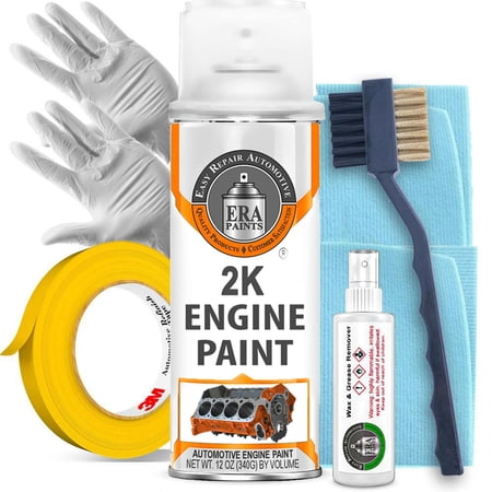 ERA Paints Chevy Orange Engine Paint Kit With Omni-Curing Catalyst - 2K Aerosol High Gloss Chemical Resistant and Extremely Durable Against Color Fade and Brake Fluid