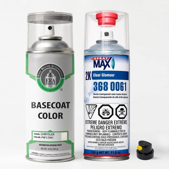 ERA Paints PW1/SW1 - Stone White for Chrysler Exact Match Automotive Spray Paint - Essential Kit w/ 2K SprayMax Clearcoat