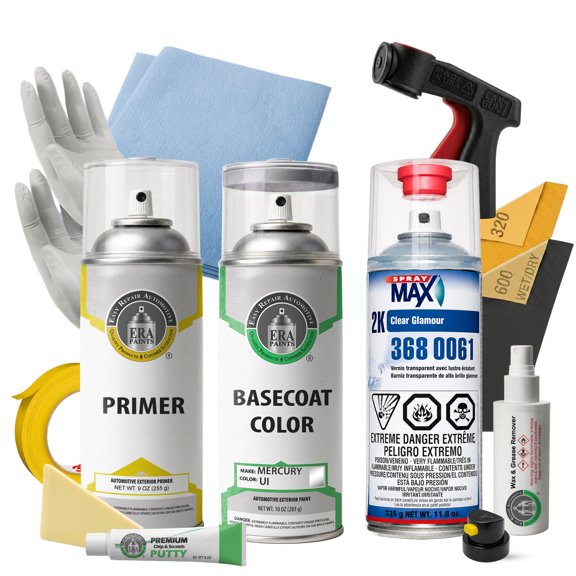 ERA Paints UI - Brilliant Silver Metallic for Mercury Exact Match Automotive Spray Paint - Pro Kit w/ 2K SprayMax Clearcoat