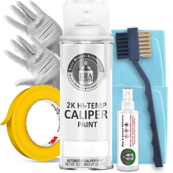 ERA Paints White Brake Caliper Paint Kit with Omni-Curing Catalyst - 2K Aerosol High Gloss Chemical Resistant and Extremely Durable Against Color Fade and Brake Fluid