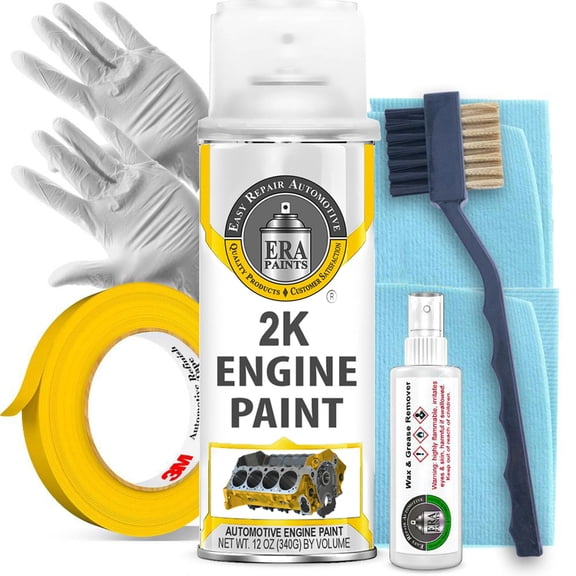 ERA Paints Yellow Engine Paint Kit with Omni-Curing Catalyst - 2K Aerosol High Gloss Chemical Resistant and Extremely Durable Against Color Fade and Brake Fluid