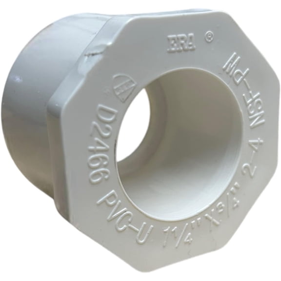 ERA Schedule 40 PVC Reducer Bushing, 1-1/4" x 3/4" Socket x Socket, NSF Certified, White PVC Plumbing Fitting 5 Pack