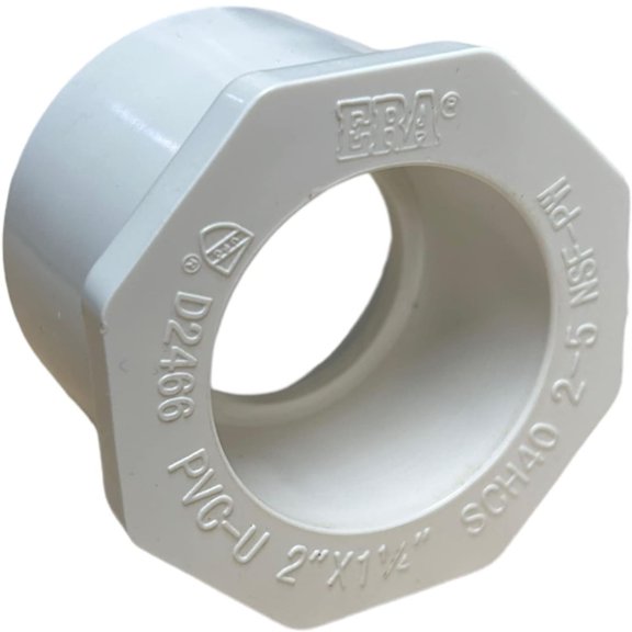 ERA Schedule 40 PVC Reducer Bushing, 2" x 1-1/4" Socket Connection, NSF Compliant Pipe Fitting, 5 Pack