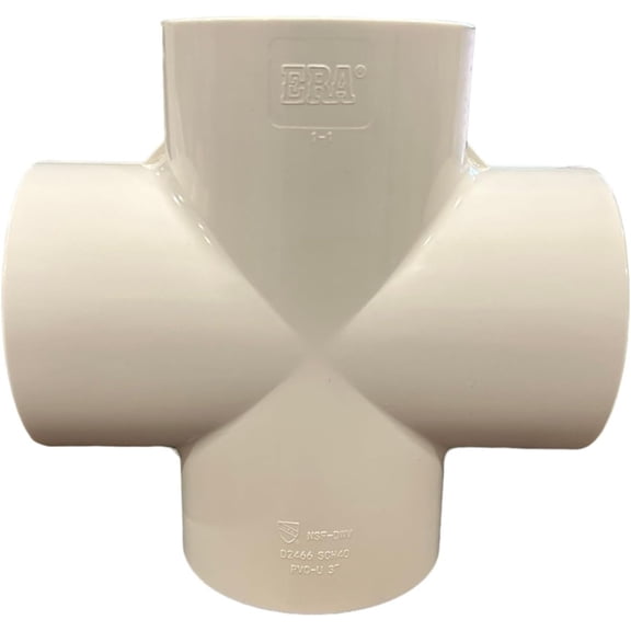 ERA Schedule 40 PVC-U Cross Pipe Fitting, 3" Socket x Socket x Socket x Socket, NSF-DWV Compliant, White PVC