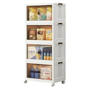 ERAMENT 4-Tier Stackable Storage Bin with Lid, Folding Storage Bin with Magnetic Doors and Wheels, 42 QT Plastic Closet Organizer, Closet Storage Container for Home and Office.