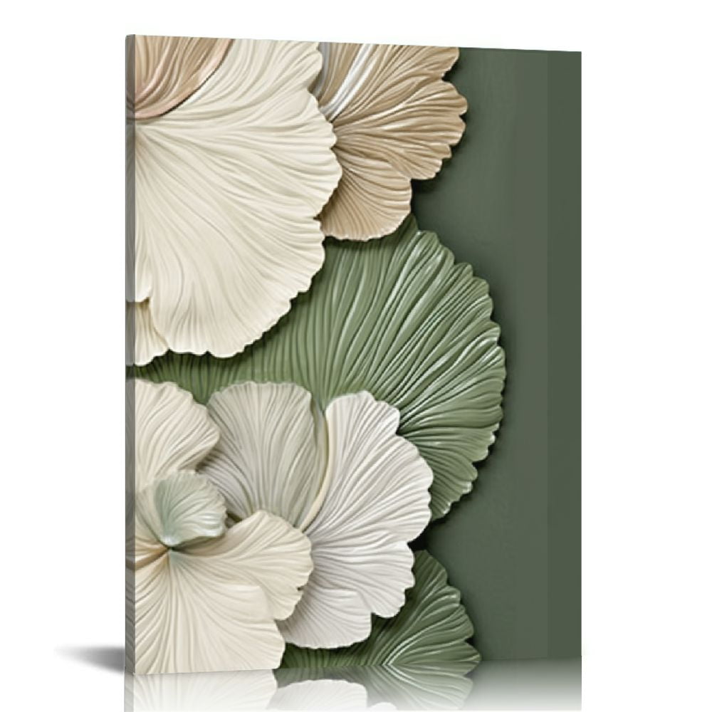 ERAPDAUR Abstract Green Wall Art Mid Century Texture Wall Decor Posters Pictures Modern Minimalist Sage Green Ginkgo Leaf Canvas Paintings Prints for Bedroom Living Room Decoration 16x20 in