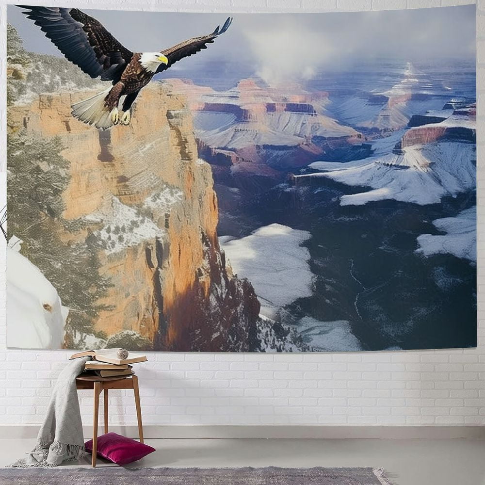 ERAPDAUR Africa Tapestry, Aerial View of Bald Eagle Flying in the Snow