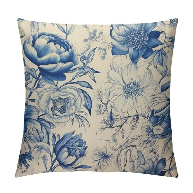 ERAPDAUR Blue Floral Pillow Covers Vintage Flower Chinoiserie Blue