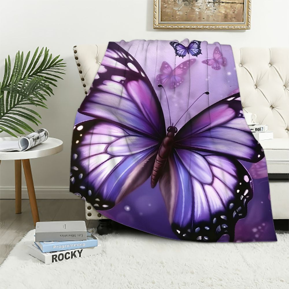 ERAPDAUR Butterfly Blanket Cozy Soft Flannel Throw Blanket for Bed Sofa